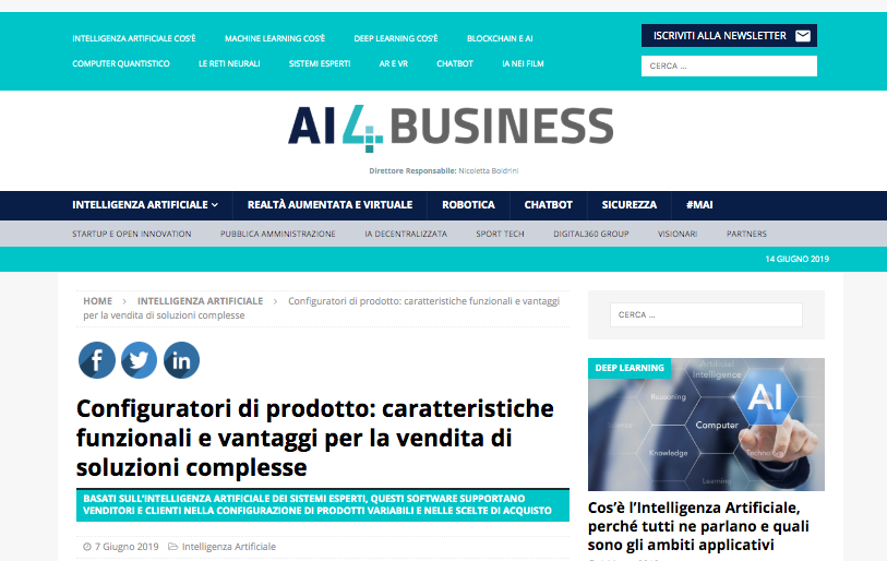 Screenshot Portale AI4Business Declaro Configuratore di prodotto